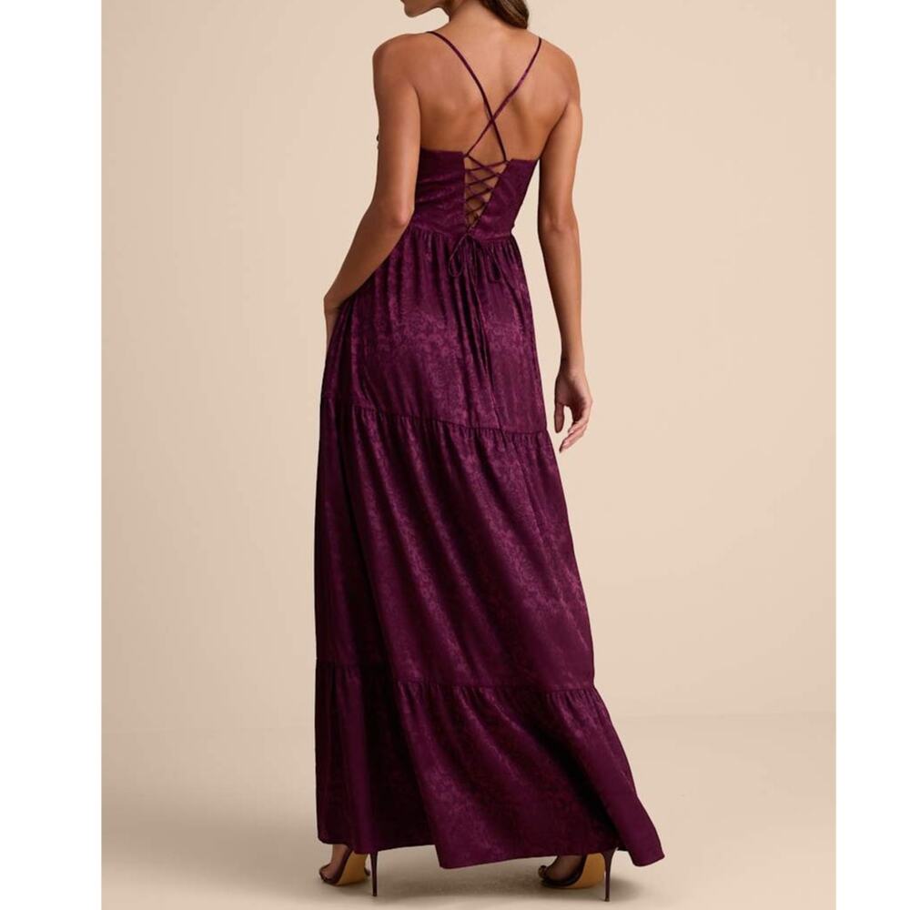 NEW Lulus Vasilia Plum Purple Satin Jacquard Full Tiered Corset Maxi Dress Small - Picture 3 of 11